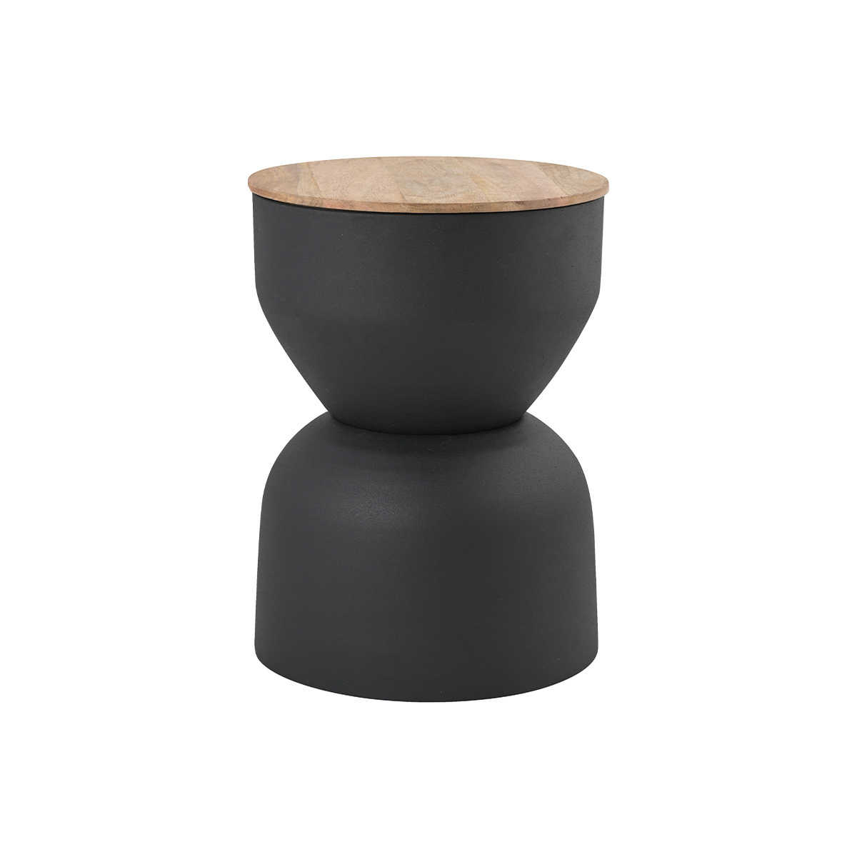 Mesa auxiliar redonda de diseño con almacenamiento de metal gris antracita y madera maciza de mango de 30 cm YOYO
