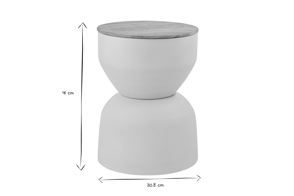 Mesa auxiliar redonda de diseo con almacenamiento en metal beige y madera maciza de mango  30 cm YOYO