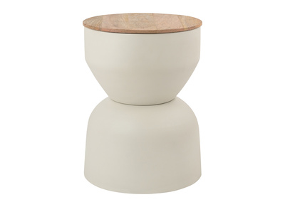 Mesa auxiliar redonda de diseño con almacenamiento en metal beige y madera maciza de mango Ø 30 cm YOYO