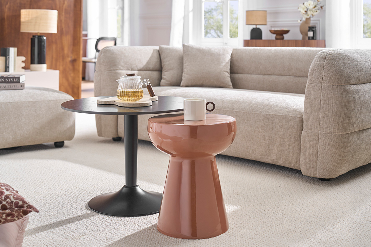 Mesa auxiliar redonda de metal esmaltado terracota D34 cm MOGOU