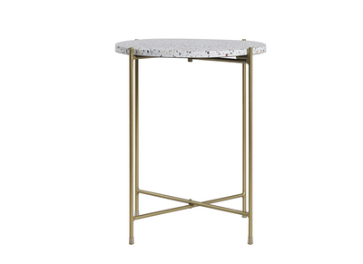 Mesa auxiliar redonda de terrazo y metal dorado 40 cm diám. MEZZO