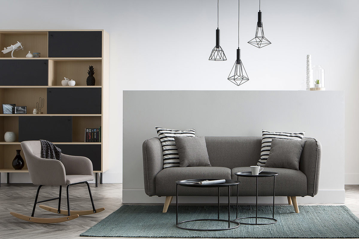 Mesa auxiliar redonda en metal azul petr�leo  40cm ABEL