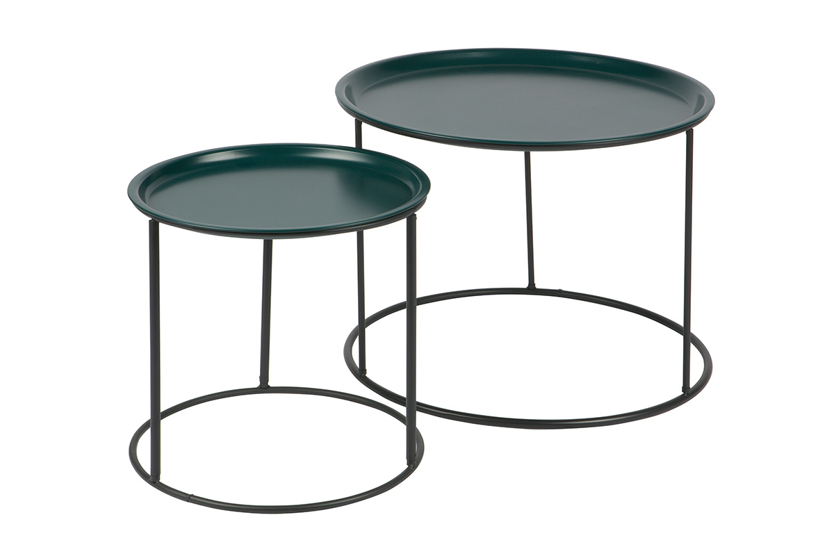 Mesa auxiliar redonda en metal azul petr�leo 56cm ABEL