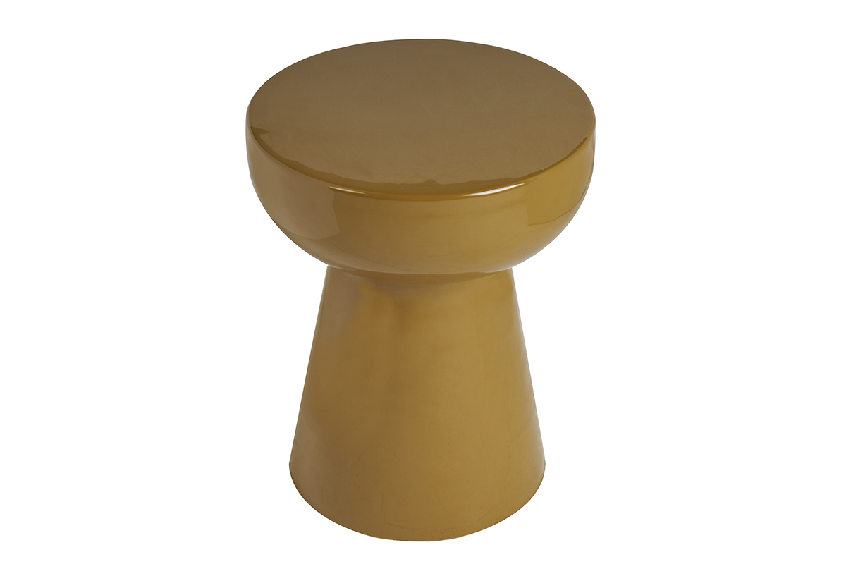 Mesa auxiliar redonda de metal esmaltado en bronce, vista desde arriba.