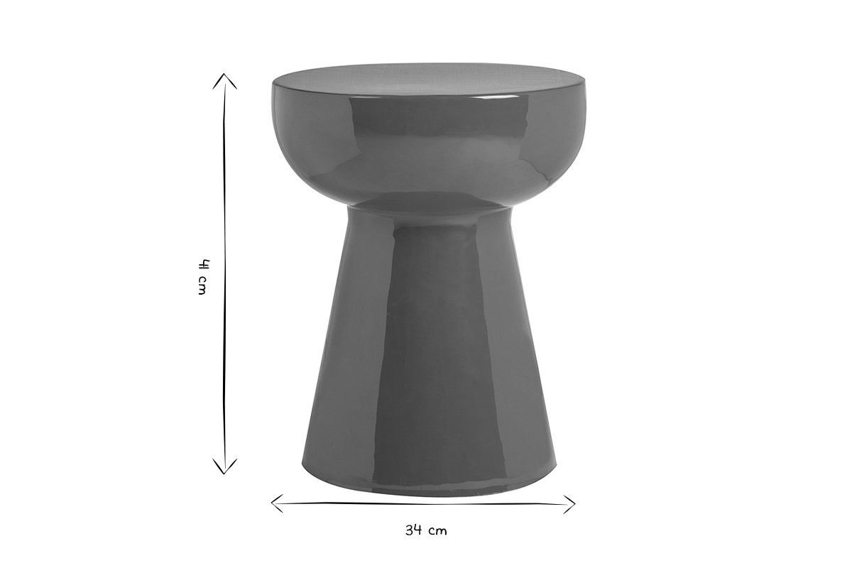 Dimensiones de la mesa MOGOU redonda en metal esmaltado bronce D34 H41 cm, en negro y blanco.