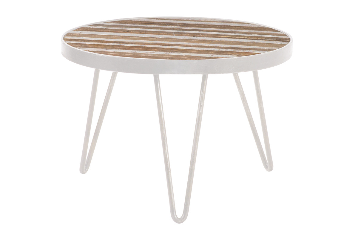 Mesa auxiliar redonda madera y metal blanco 50x35 ROCHELLE