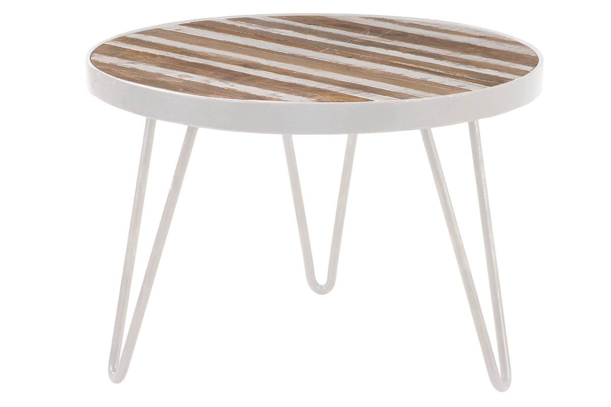 Mesa auxiliar redonda madera y metal blanco 50x35 ROCHELLE