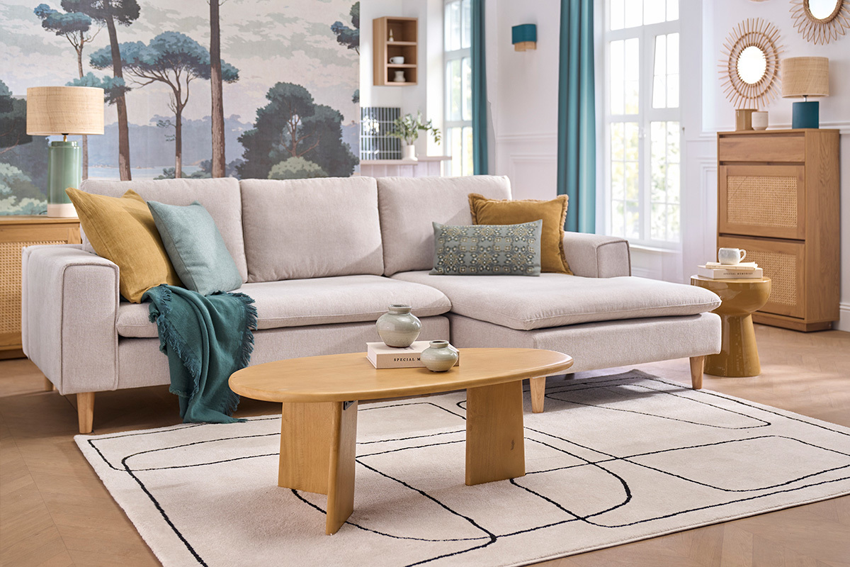 Mesa baja de dise�o en madera maciza de mango L100 cm WONKA