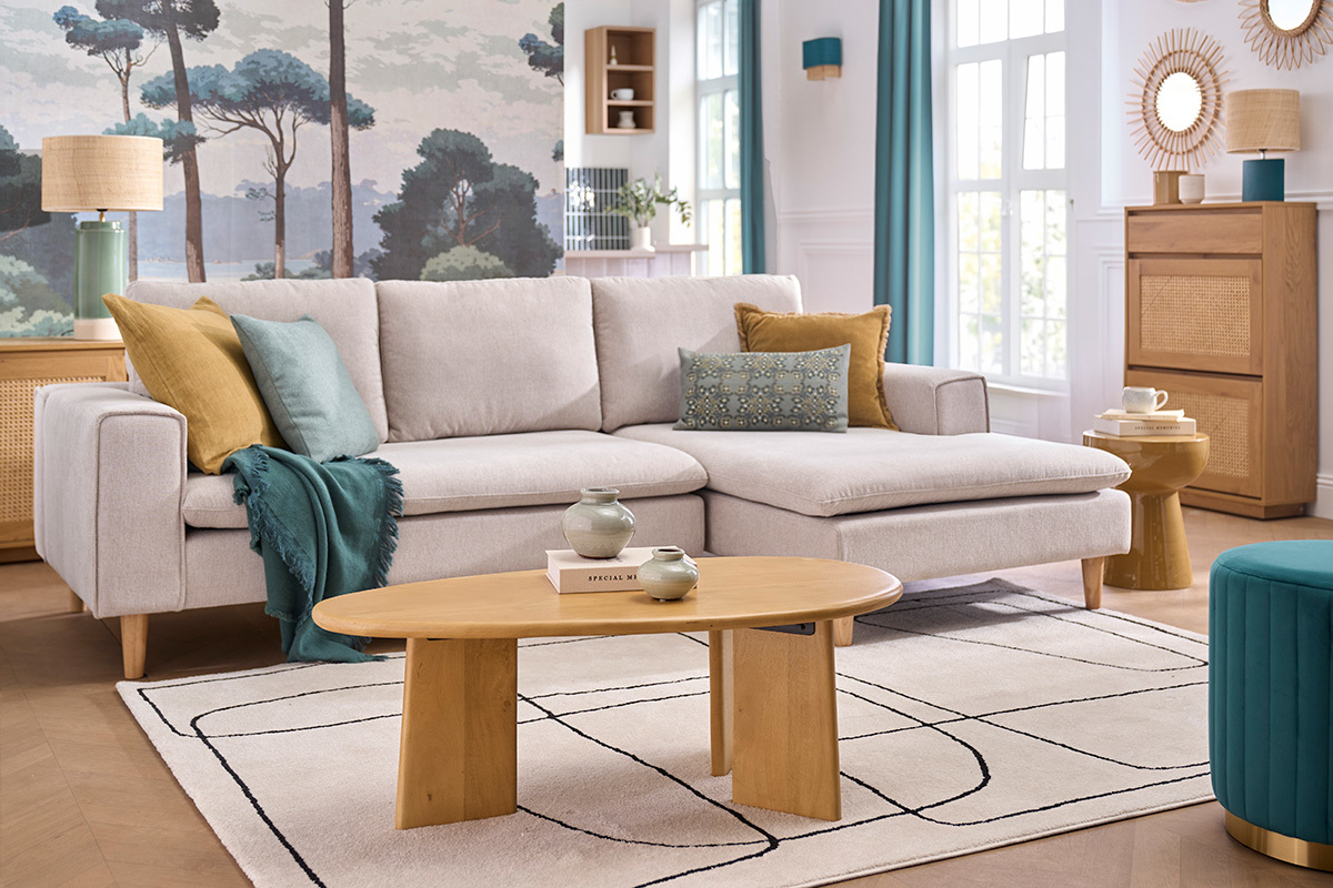 Mesa baja de dise�o en madera maciza de mango L100 cm WONKA