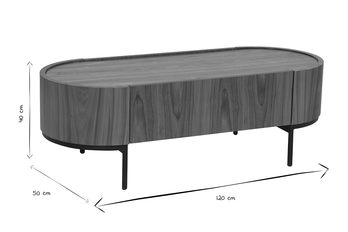 Dimensiones de la mesa de centro SKYE en blanco y negro, 120 cm x 50 cm x 40 cm.
