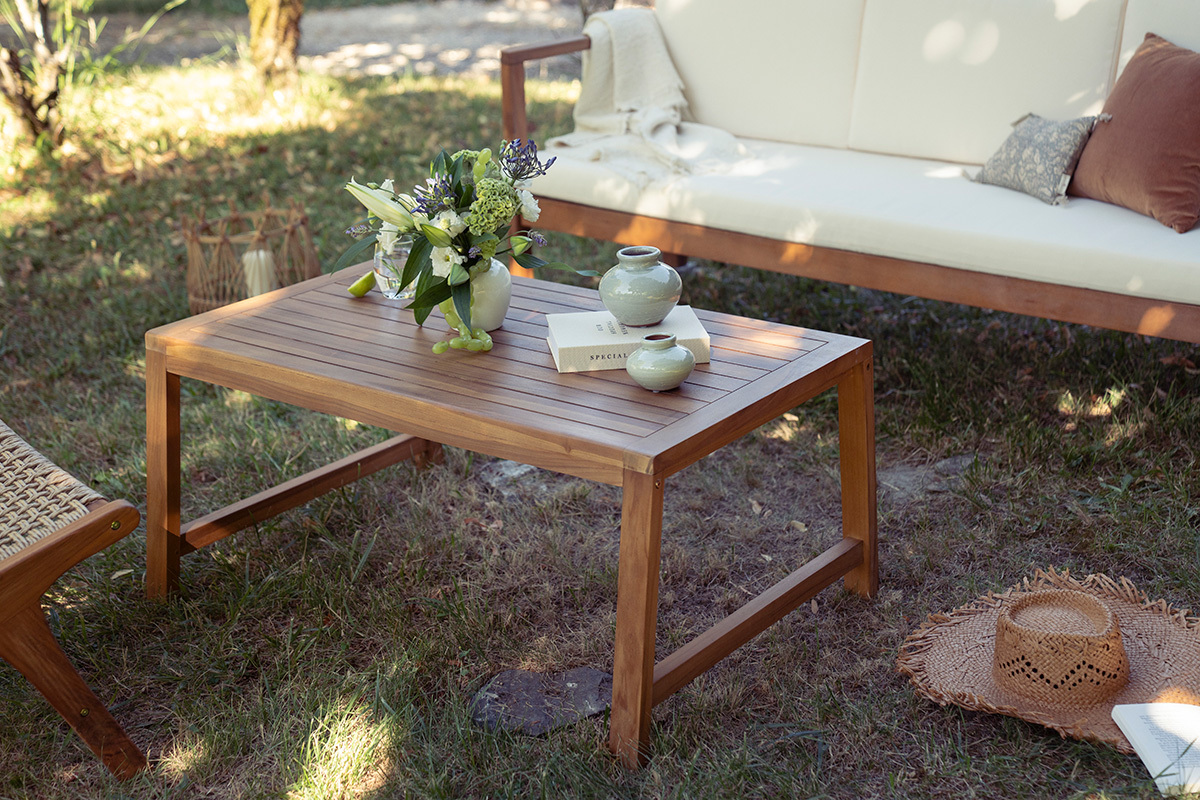 Mesa baja de jard�n rectangular de madera de teca maciza L100 cm SUNDA