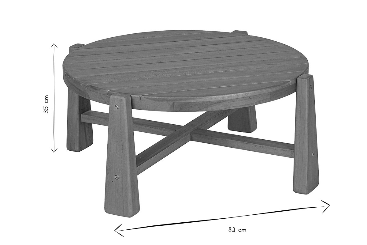 Mesa baja de jard�n redonda de madera de teca maciza D82 cm CAROLINA