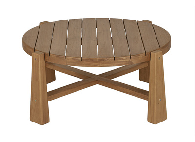 Mesa baja de jard&iacute;n redonda de madera de teca maciza D82 cm CAROLINA