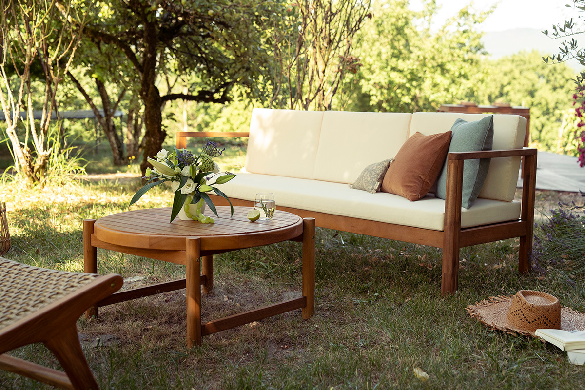 Mesa baja de jard�n redonda de madera teca maciza D80 cm MOANA