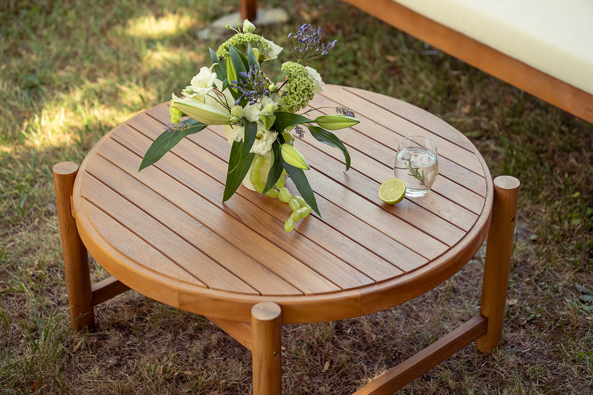 Mesa baja de jard�n redonda de madera teca maciza D80 cm MOANA