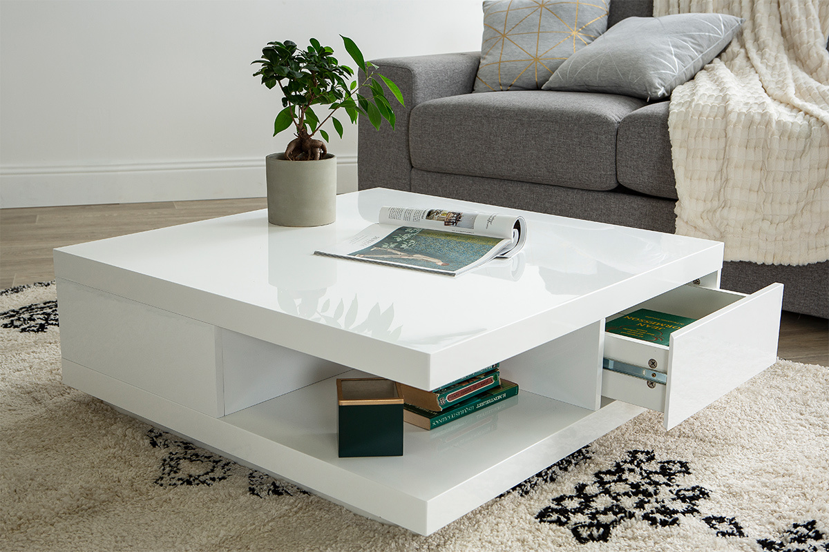 Mesa baja diseo 2 cajones blanca KARY