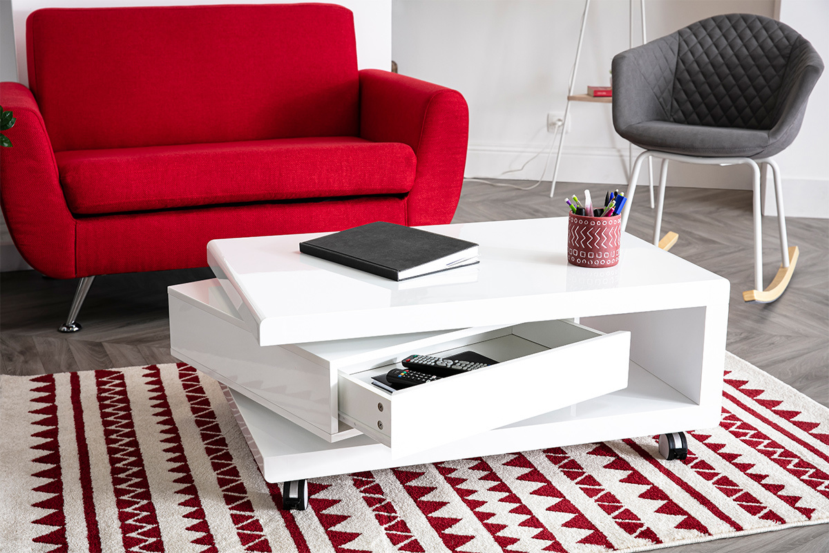 Mesa baja dise�o lacado blanco LIVO