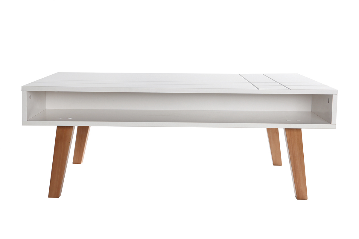Mesa baja diseo lacado blanco mate y madera ADORNA