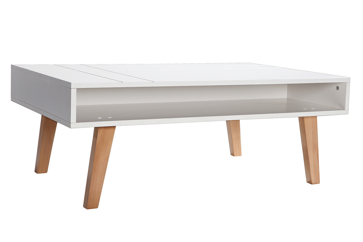 Mesa baja diseo lacado blanco mate y madera ADORNA
