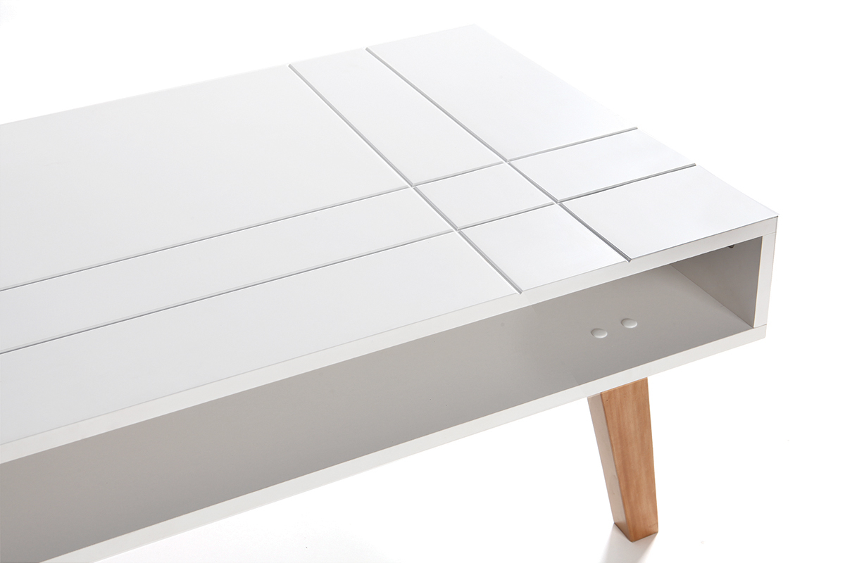 Mesa baja diseo lacado blanco mate y madera ADORNA