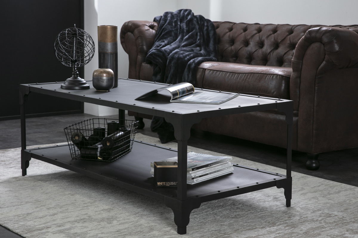 Mesa baja diseo metal negro L120 cm FACTORY