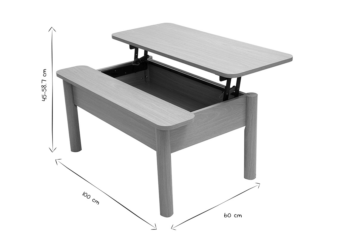Mesa baja elevable acabado madera roble L100 cm BOLSO