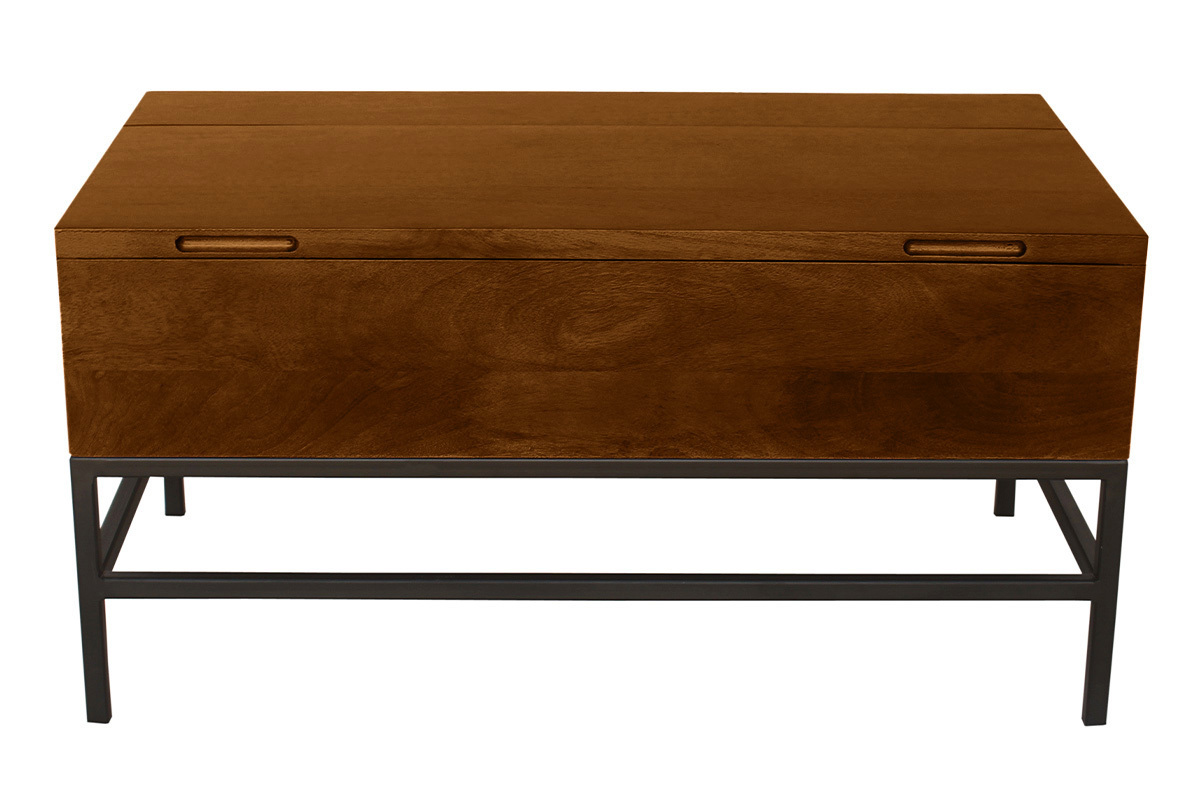 Mesa baja elevable industrial de madera de mango macizo tintada y metal negro L90 cm YPSTER
