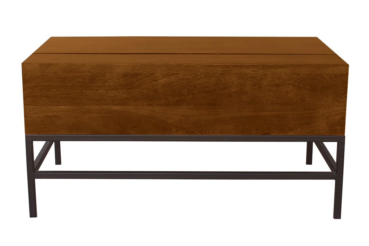 Mesa baja elevable industrial de madera de mango macizo tintada y metal negro L90 cm YPSTER
