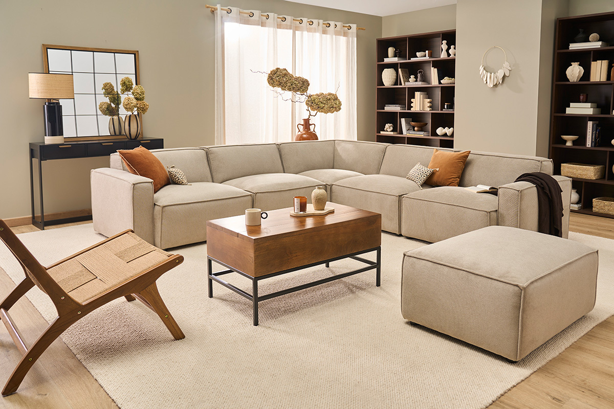 Mesa baja elevable industrial de madera de mango macizo tintada y metal negro L90 cm YPSTER