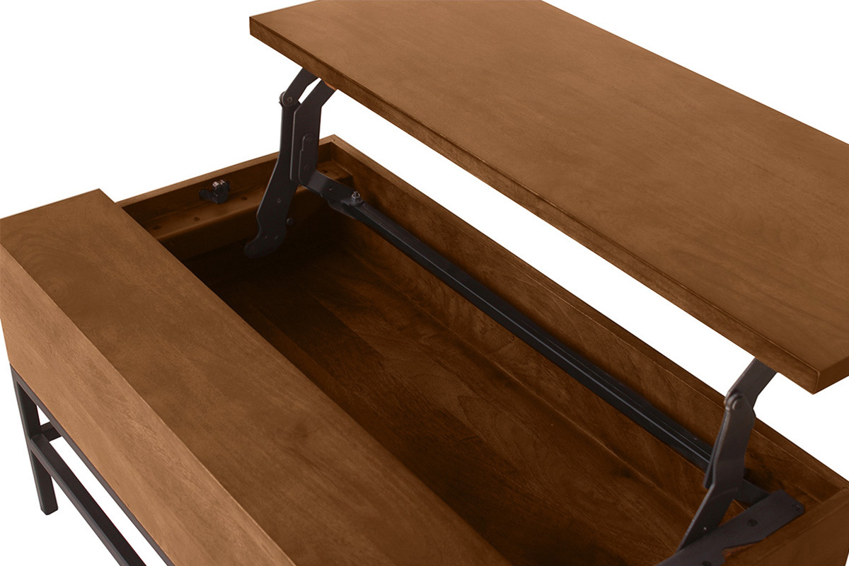 Mesa baja elevable industrial de madera de mango macizo tintada y metal negro L90 cm YPSTER