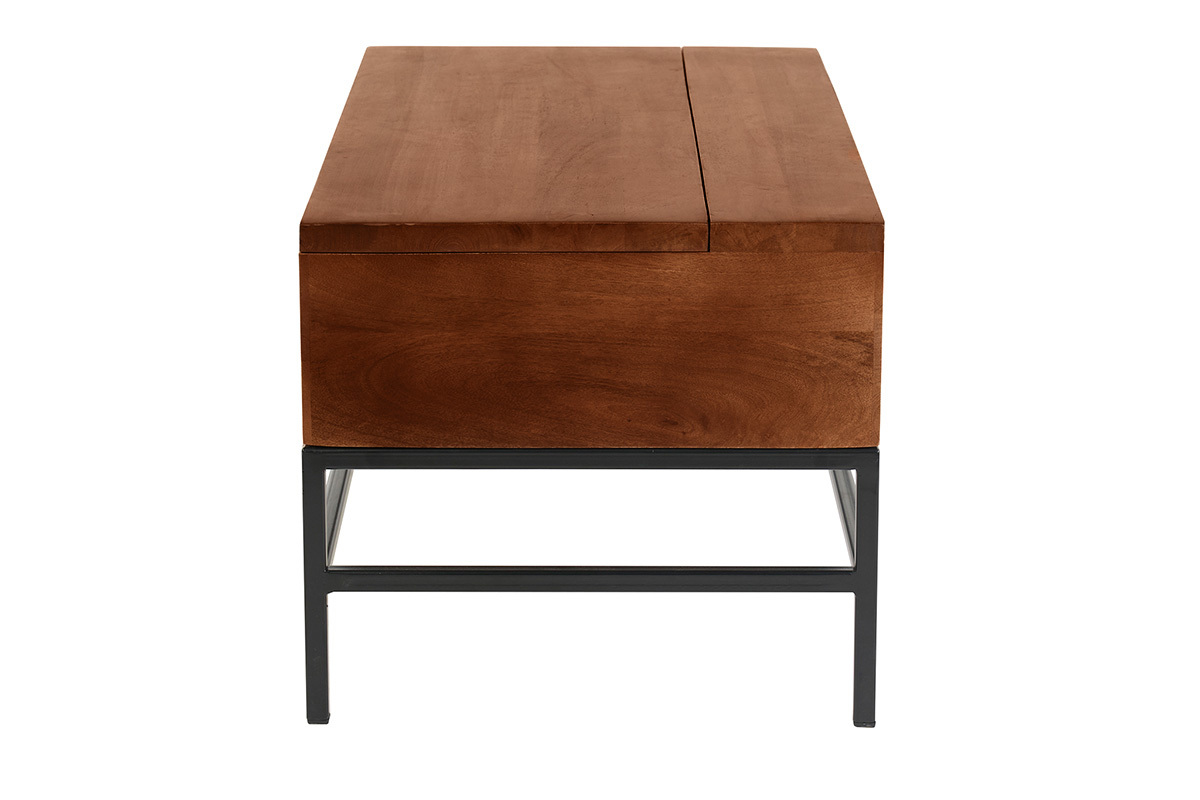 Mesa baja elevable industrial de madera de mango macizo tintada y metal negro L90 cm YPSTER