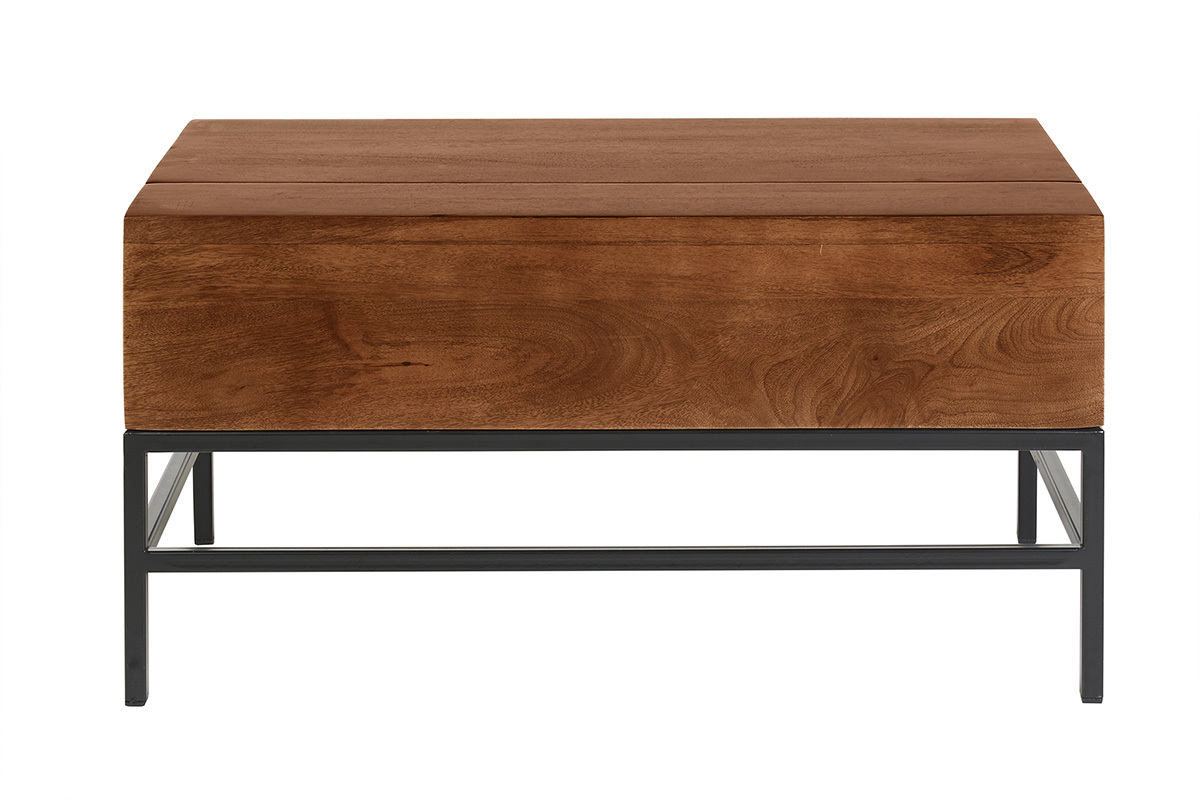 Mesa baja elevable industrial de madera de mango macizo tintada y metal negro L90 cm YPSTER