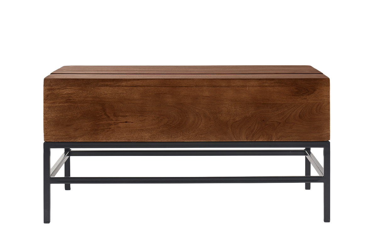 Mesa baja elevable industrial de madera de mango macizo tintada y metal negro L90 cm YPSTER