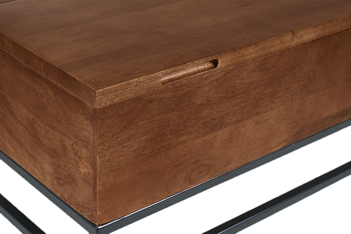 Mesa baja elevable industrial de madera de mango macizo tintada y metal negro L90 cm YPSTER