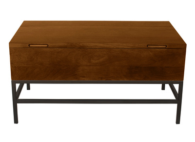 Mesa baja elevable industrial de madera de mango macizo tintada y metal negro L90 cm YPSTER