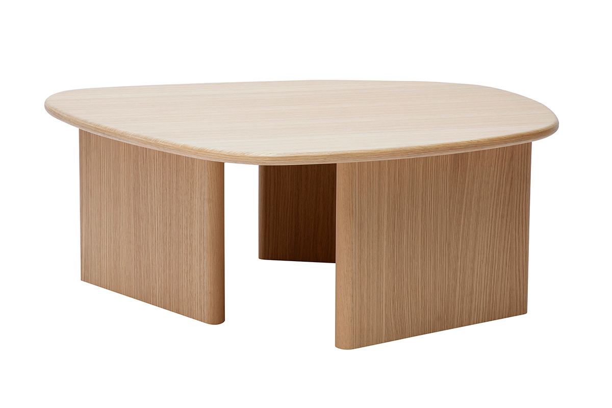 Mesa baja forma org�nica en madera clara roble L85 cm ONDINE