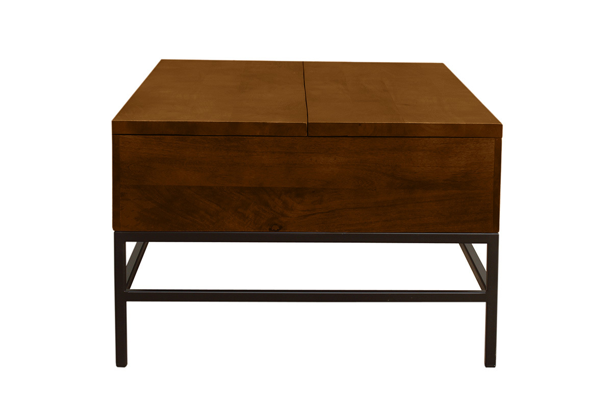 Mesa baja industrial elevable de madera maciza de mango teida y metal negro L110 cm YPSTER