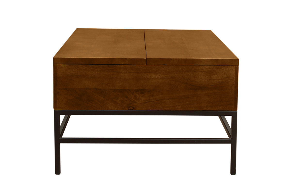Mesa baja industrial elevable de madera maciza de mango teida y metal negro L110 cm YPSTER