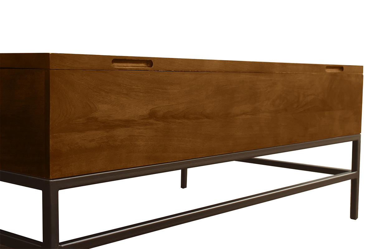 Mesa baja industrial elevable de madera maciza de mango teida y metal negro L110 cm YPSTER