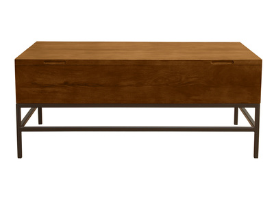 Mesa baja industrial elevable de madera maciza de mango teñida y metal negro L110 cm YPSTER