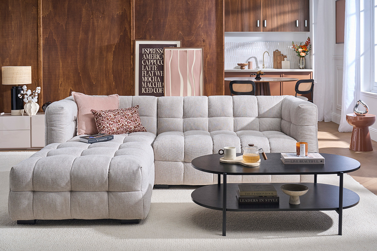 Mesa baja ovalada acabado en madera negra y metal L115 cm BRUNA