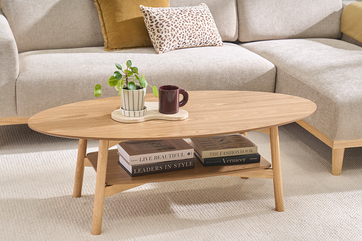 Mesa baja ovalada de madera clara L120 cm HANAE