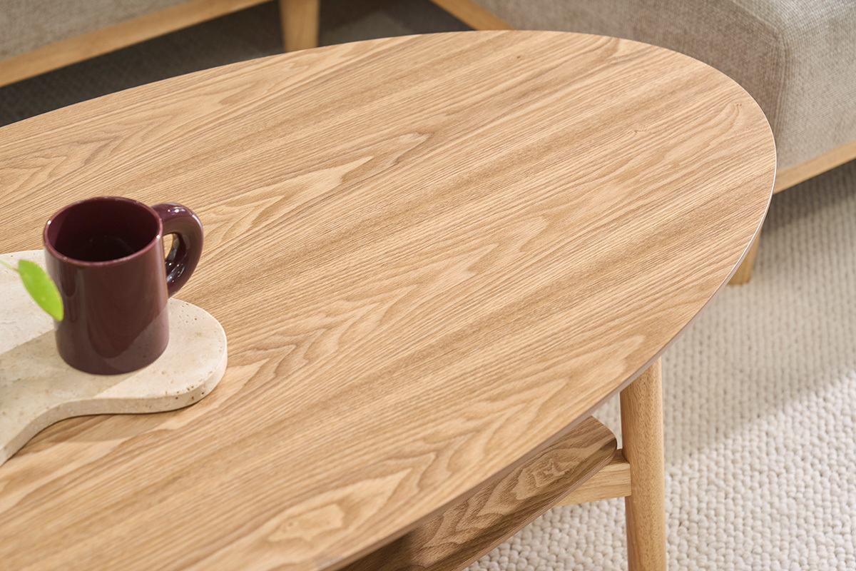 Mesa baja ovalada de madera clara L120 cm HANAE