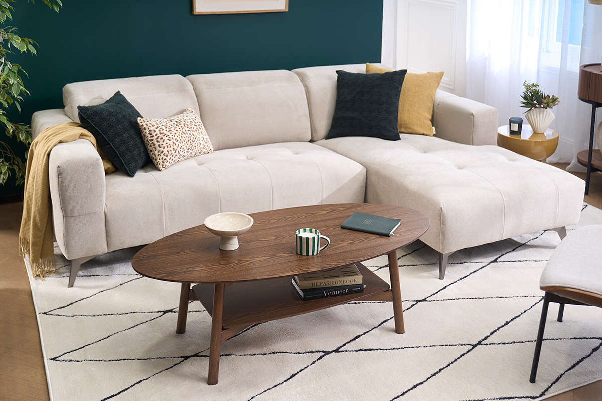 Mesa baja ovalada de madera oscura L120 cm HANAE