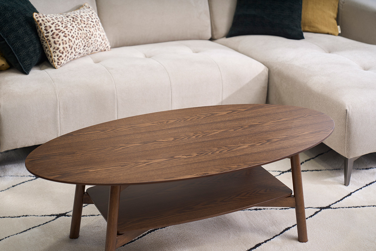 Mesa baja ovalada de madera oscura L120 cm HANAE