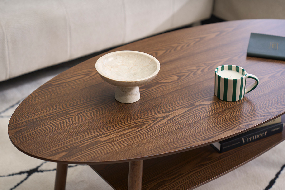Mesa baja ovalada de madera oscura L120 cm HANAE