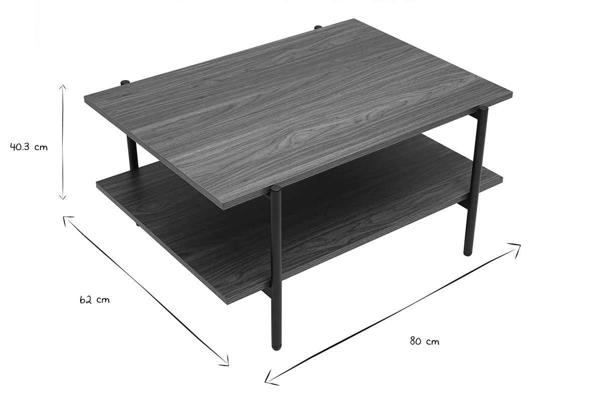 Dimensiones de la mesa de centro PIPPA en blanco y negro: L80 cm, P62 cm, H40.3 cm.