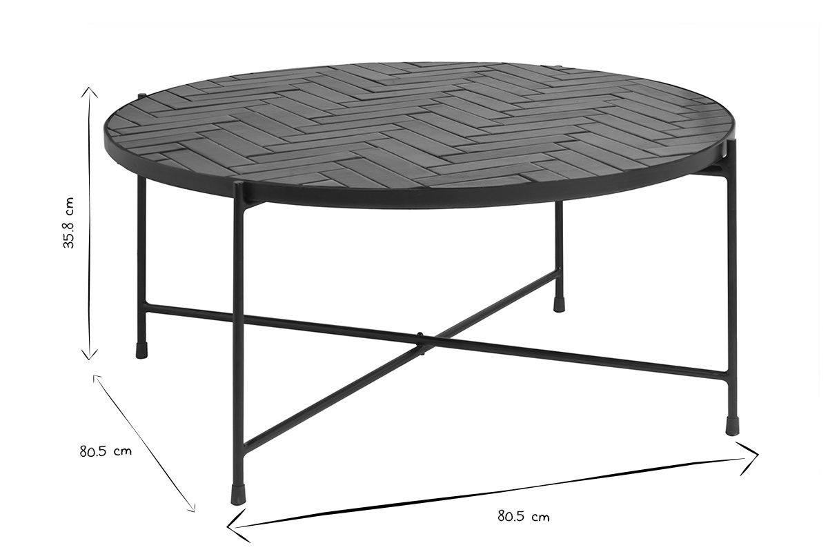 Mesa baja redonda de cermica verde oscuro y metal negro D80.5 cm KOTTA