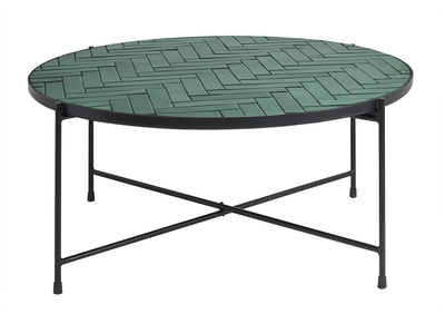 Mesa baja redonda de cerámica verde oscuro y metal negro D80.5 cm KOTTA