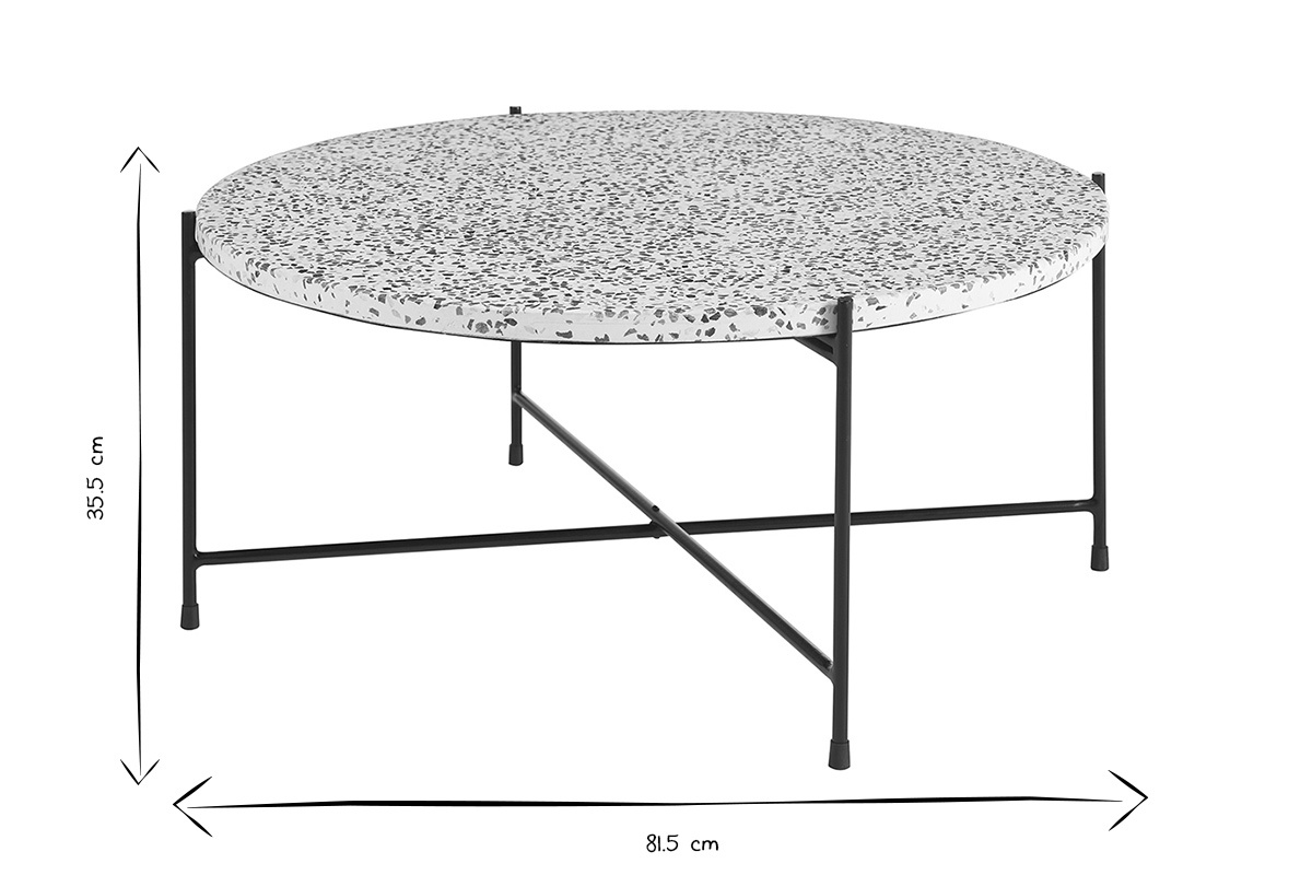 Dimensiones de la mesa de centro redonda de terrazo y metal negro, D81,5 cm, H35,5 cm.
